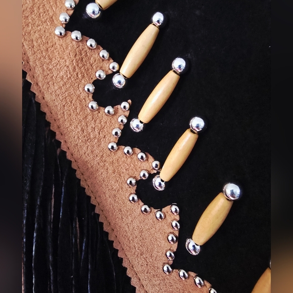 3B West vintage Fringe leather jacket Bone Bead Studs DD Western Wear Size Large - Picture 6 of 13